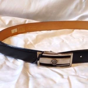 CODE AZURE black leather belt Size 38 engraved silver buckle